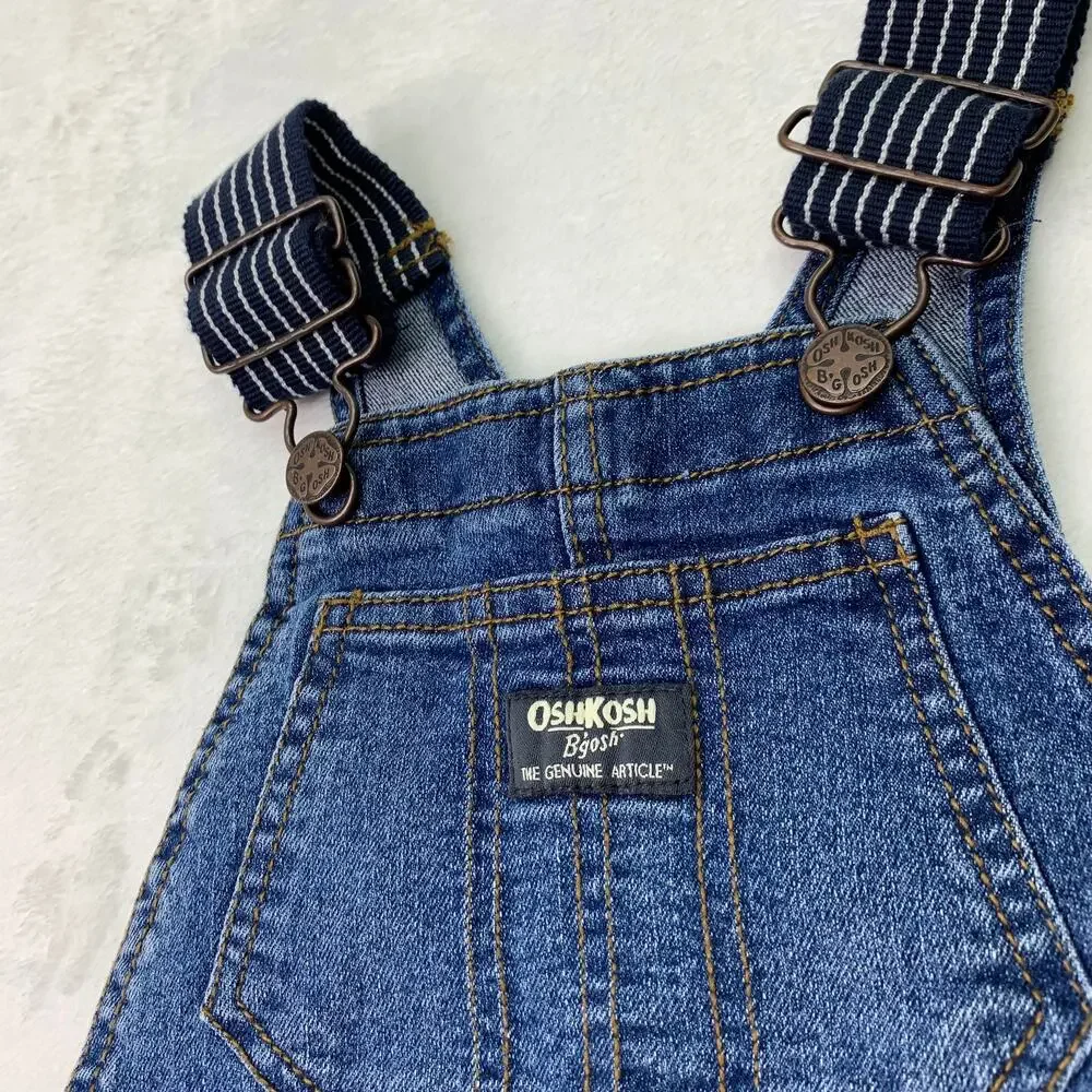 Osh Kosh B'Gosh Boys Sz 3T Overalls Denim Jean Pants Blue White Straps